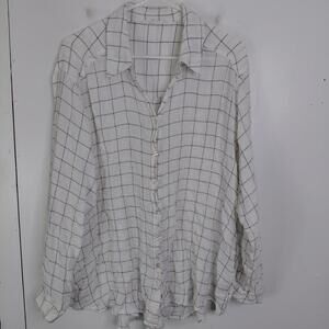 Jane Delancey Top Womens 1X Button Up Plaid Lightweight Roll Tab Sleeve Office